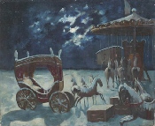 Carrousel dans la neige - huile sur toile - 61 x 50 cm - années 1950